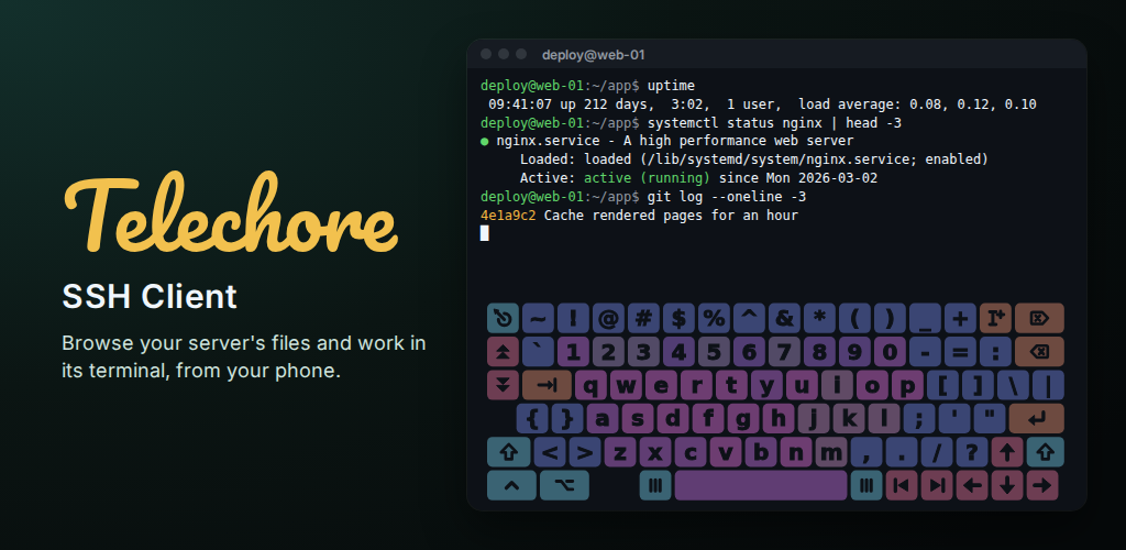 Telechore's terminal with its own keyboard, laid out like a laptop's